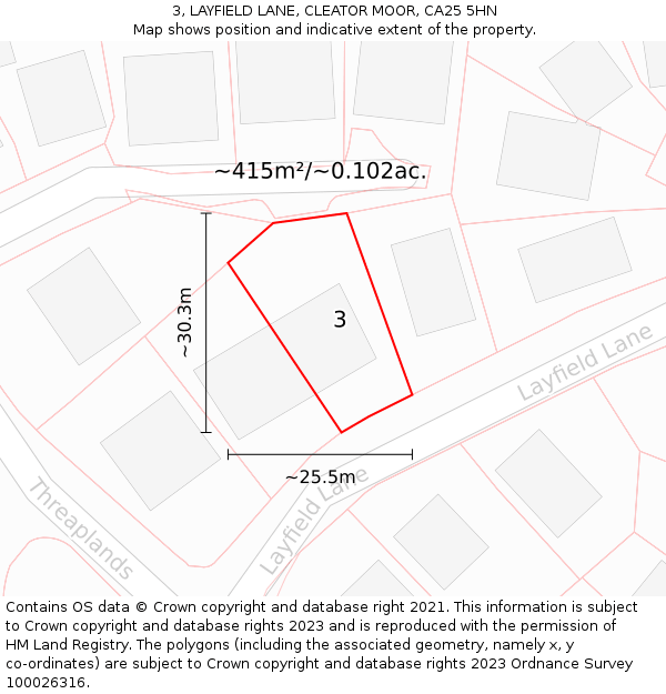 3, LAYFIELD LANE, CLEATOR MOOR, CA25 5HN: Plot and title map