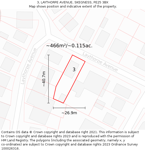 3, LAYTHORPE AVENUE, SKEGNESS, PE25 3BX: Plot and title map