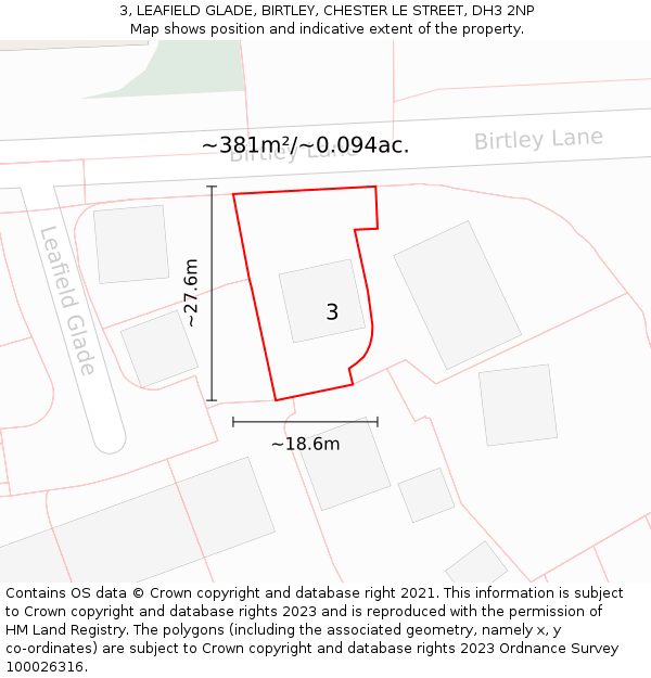 3, LEAFIELD GLADE, BIRTLEY, CHESTER LE STREET, DH3 2NP: Plot and title map