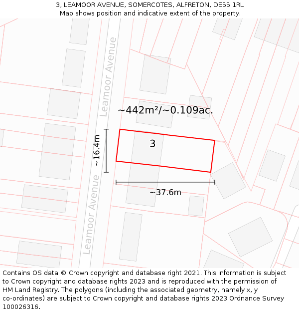 3, LEAMOOR AVENUE, SOMERCOTES, ALFRETON, DE55 1RL: Plot and title map