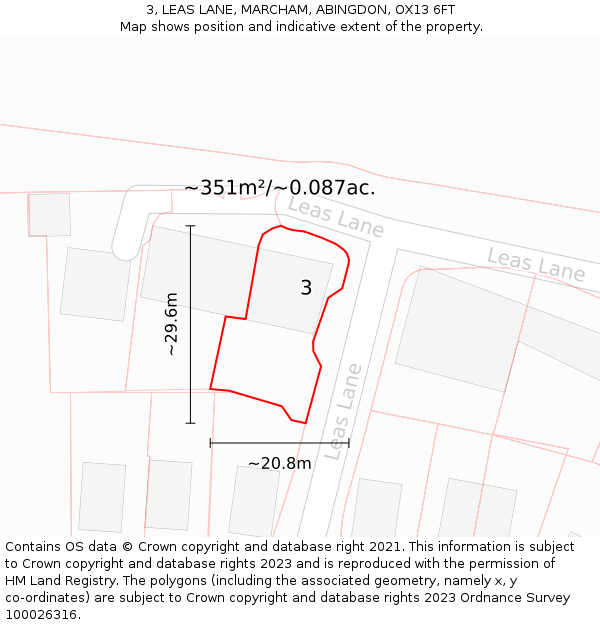 3, LEAS LANE, MARCHAM, ABINGDON, OX13 6FT: Plot and title map