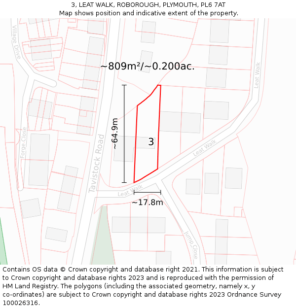 3, LEAT WALK, ROBOROUGH, PLYMOUTH, PL6 7AT: Plot and title map