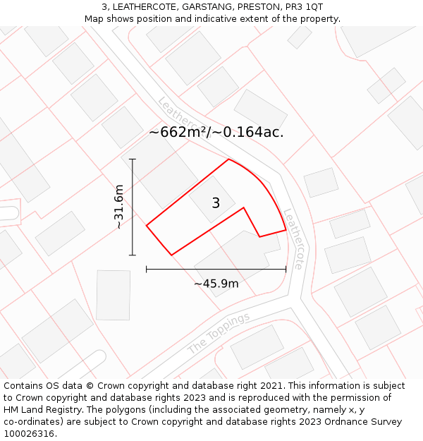 3, LEATHERCOTE, GARSTANG, PRESTON, PR3 1QT: Plot and title map