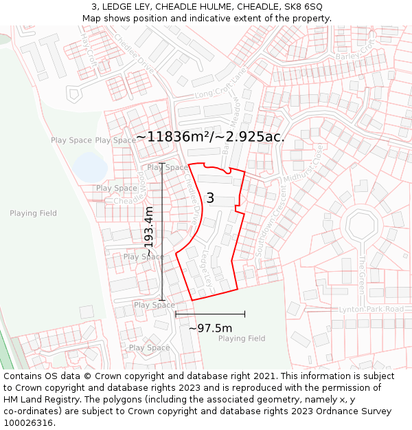 3, LEDGE LEY, CHEADLE HULME, CHEADLE, SK8 6SQ: Plot and title map