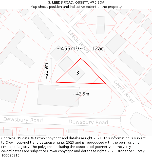 3, LEEDS ROAD, OSSETT, WF5 9QA: Plot and title map