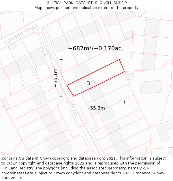 3, LEIGH PARK, DATCHET, SLOUGH, SL3 9JP: Plot and title map