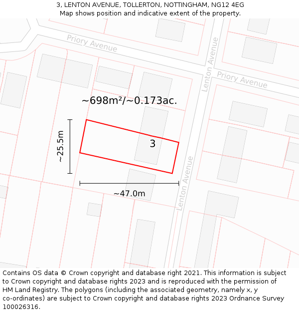 3, LENTON AVENUE, TOLLERTON, NOTTINGHAM, NG12 4EG: Plot and title map