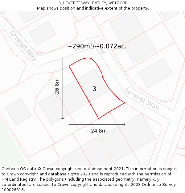 3, LEVERET WAY, BATLEY, WF17 0RP: Plot and title map