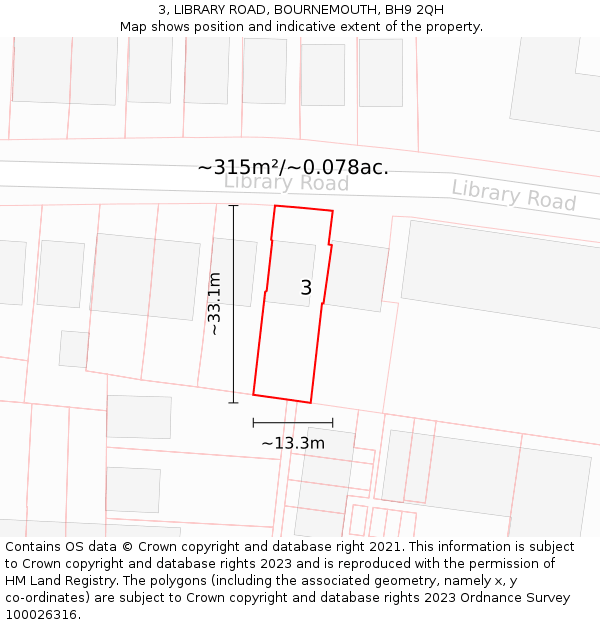 3, LIBRARY ROAD, BOURNEMOUTH, BH9 2QH: Plot and title map