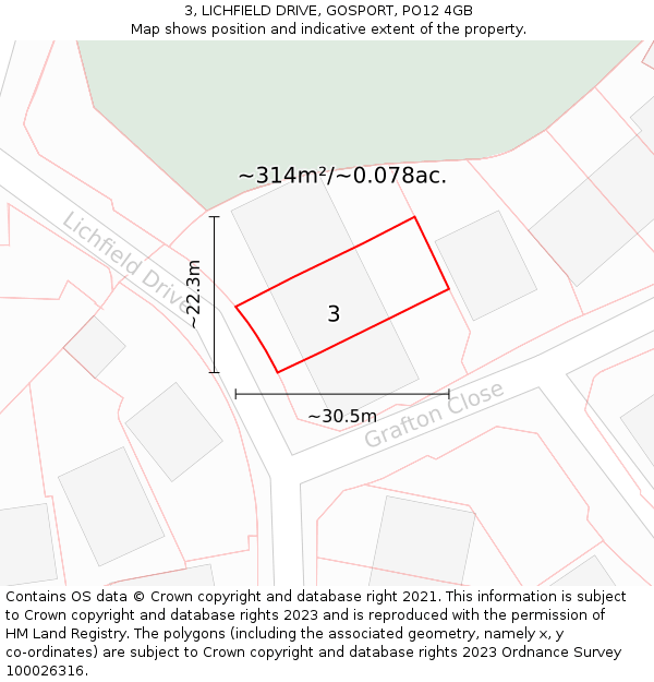 3, LICHFIELD DRIVE, GOSPORT, PO12 4GB: Plot and title map