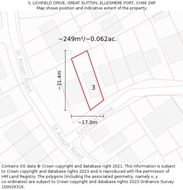 3, LICHFIELD DRIVE, GREAT SUTTON, ELLESMERE PORT, CH66 2WF: Plot and title map