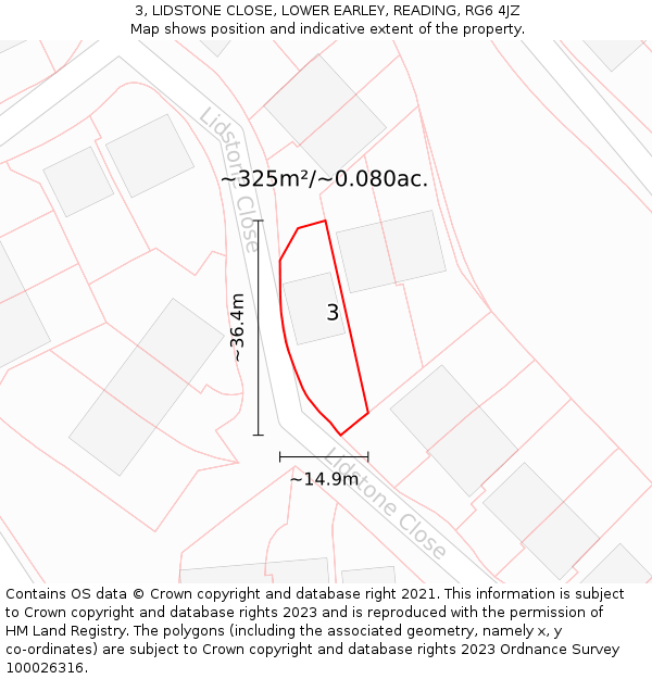 3, LIDSTONE CLOSE, LOWER EARLEY, READING, RG6 4JZ: Plot and title map