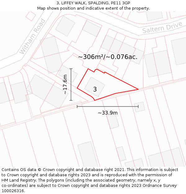 3, LIFFEY WALK, SPALDING, PE11 3GP: Plot and title map