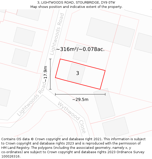 3, LIGHTWOODS ROAD, STOURBRIDGE, DY9 0TW: Plot and title map