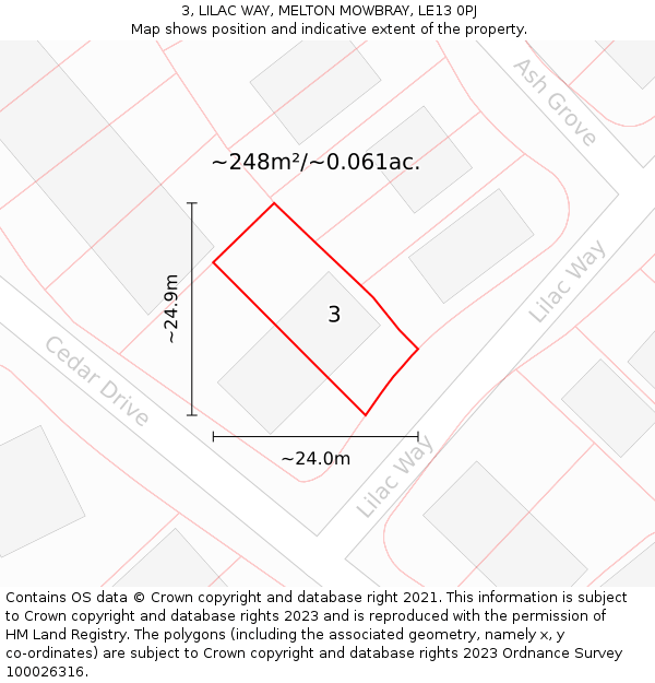 3, LILAC WAY, MELTON MOWBRAY, LE13 0PJ: Plot and title map