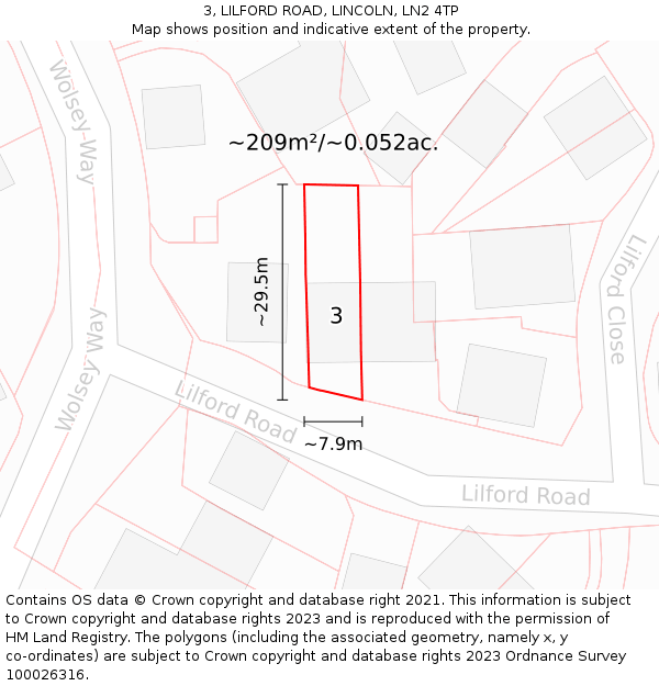 3, LILFORD ROAD, LINCOLN, LN2 4TP: Plot and title map