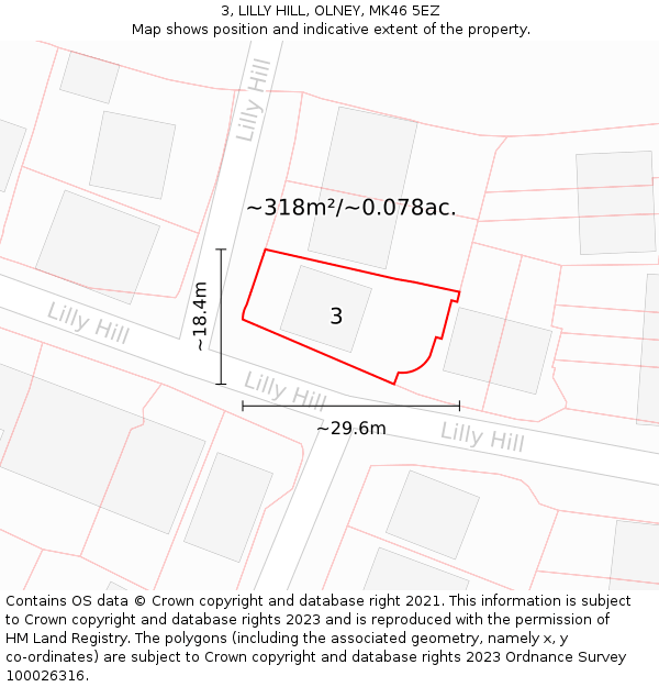 3, LILLY HILL, OLNEY, MK46 5EZ: Plot and title map