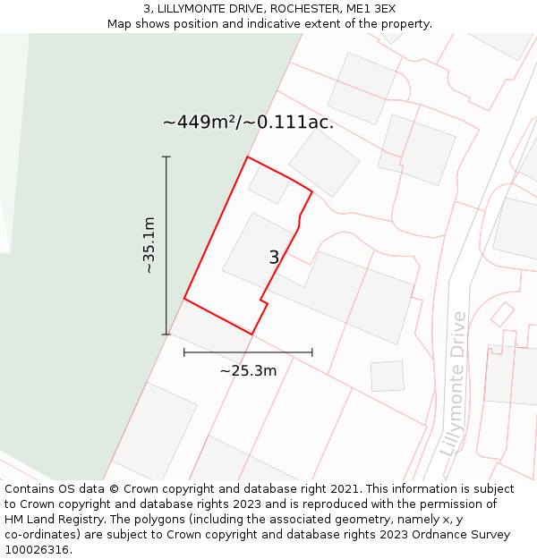 3, LILLYMONTE DRIVE, ROCHESTER, ME1 3EX: Plot and title map