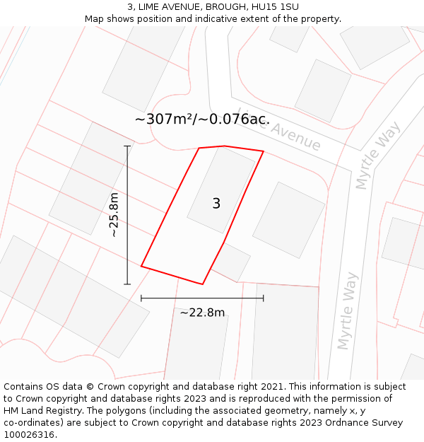 3, LIME AVENUE, BROUGH, HU15 1SU: Plot and title map