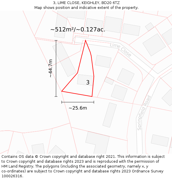 3, LIME CLOSE, KEIGHLEY, BD20 6TZ: Plot and title map