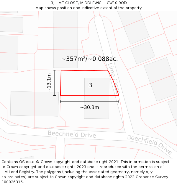 3, LIME CLOSE, MIDDLEWICH, CW10 9QD: Plot and title map