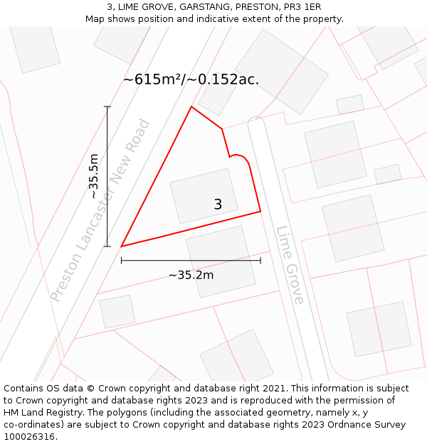 3, LIME GROVE, GARSTANG, PRESTON, PR3 1ER: Plot and title map