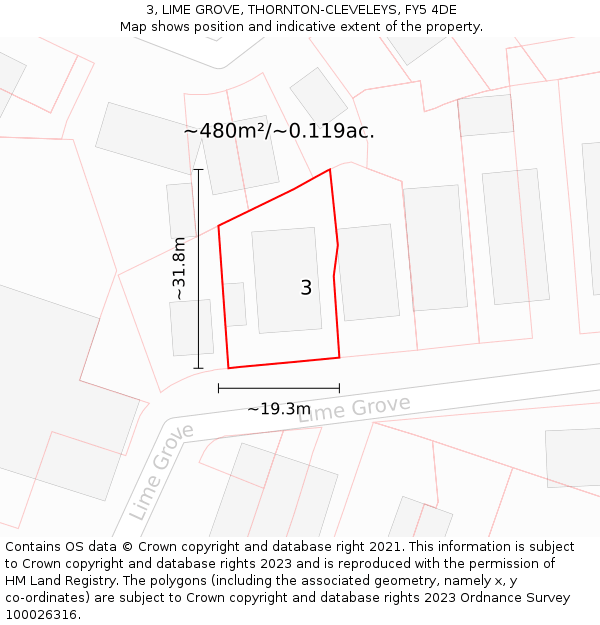 3, LIME GROVE, THORNTON-CLEVELEYS, FY5 4DE: Plot and title map