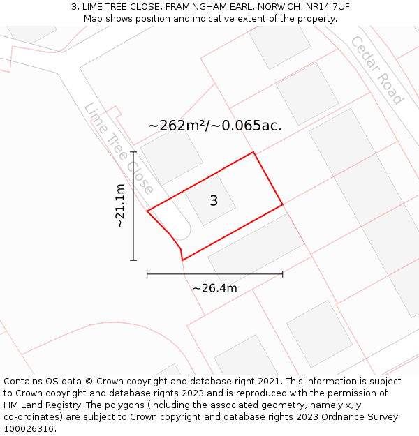 3, LIME TREE CLOSE, FRAMINGHAM EARL, NORWICH, NR14 7UF: Plot and title map