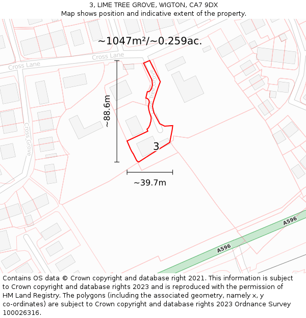 3, LIME TREE GROVE, WIGTON, CA7 9DX: Plot and title map