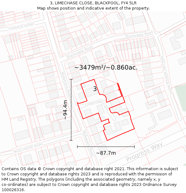 3, LIMECHASE CLOSE, BLACKPOOL, FY4 5LR: Plot and title map