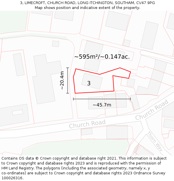 3, LIMECROFT, CHURCH ROAD, LONG ITCHINGTON, SOUTHAM, CV47 9PG: Plot and title map