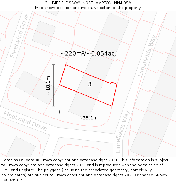 3, LIMEFIELDS WAY, NORTHAMPTON, NN4 0SA: Plot and title map