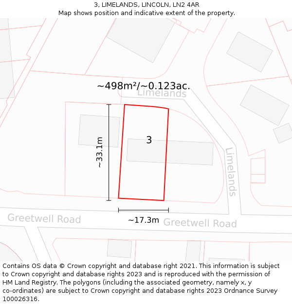 3, LIMELANDS, LINCOLN, LN2 4AR: Plot and title map