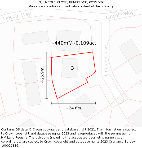 3, LINCOLN CLOSE, BEMBRIDGE, PO35 5RP: Plot and title map