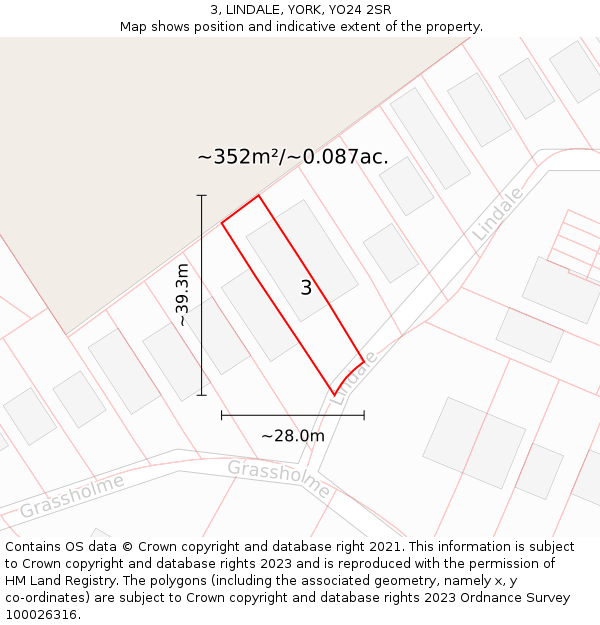 3, LINDALE, YORK, YO24 2SR: Plot and title map