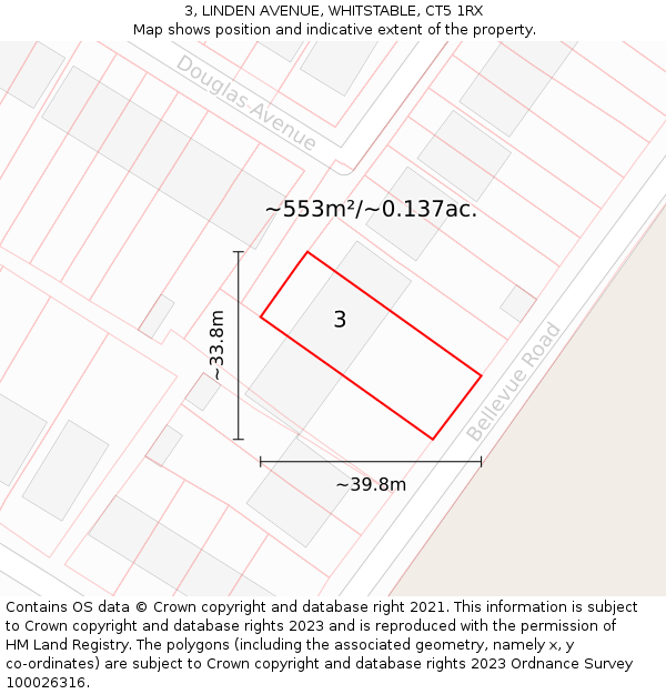 3, LINDEN AVENUE, WHITSTABLE, CT5 1RX: Plot and title map