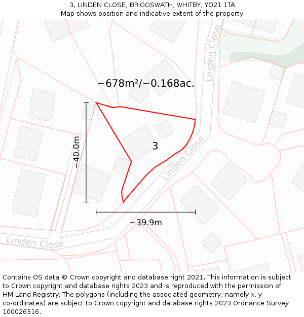 3, LINDEN CLOSE, BRIGGSWATH, WHITBY, YO21 1TA: Plot and title map