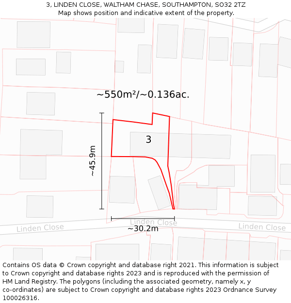 3, LINDEN CLOSE, WALTHAM CHASE, SOUTHAMPTON, SO32 2TZ: Plot and title map