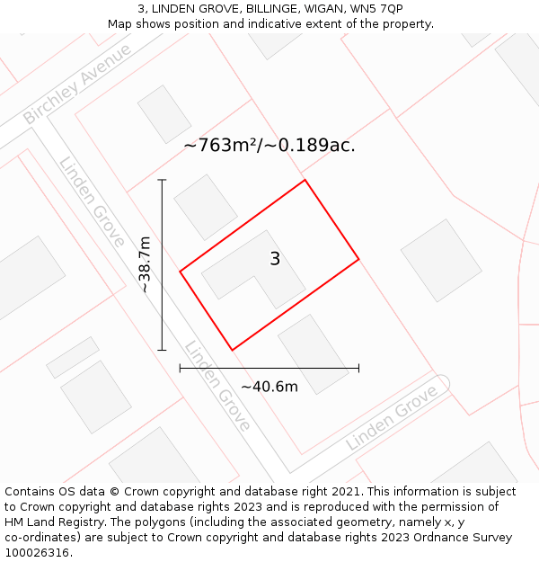 3, LINDEN GROVE, BILLINGE, WIGAN, WN5 7QP: Plot and title map