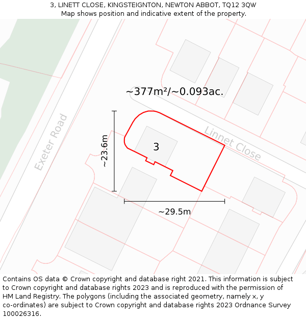 3, LINETT CLOSE, KINGSTEIGNTON, NEWTON ABBOT, TQ12 3QW: Plot and title map