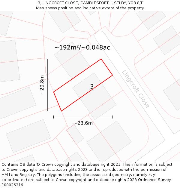 3, LINGCROFT CLOSE, CAMBLESFORTH, SELBY, YO8 8JT: Plot and title map