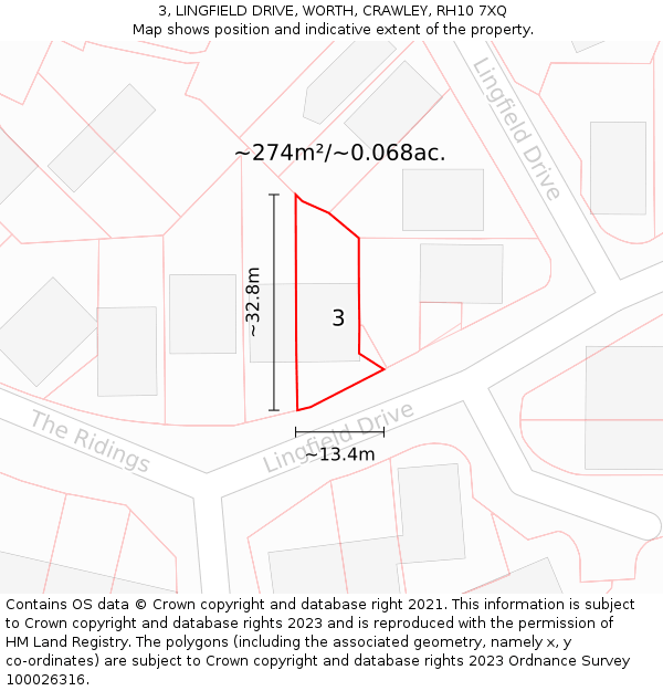 3, LINGFIELD DRIVE, WORTH, CRAWLEY, RH10 7XQ: Plot and title map