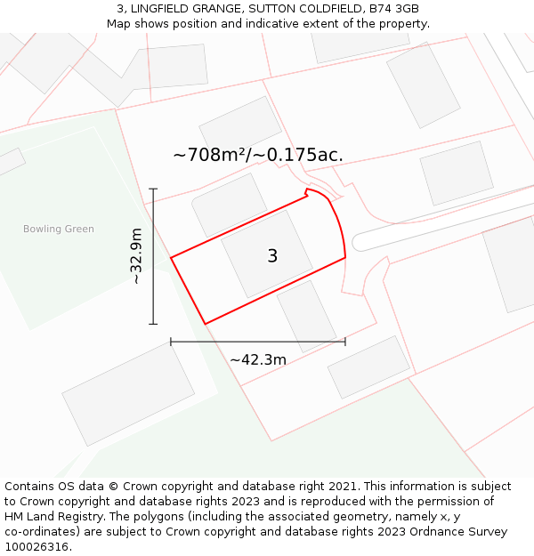 3, LINGFIELD GRANGE, SUTTON COLDFIELD, B74 3GB: Plot and title map