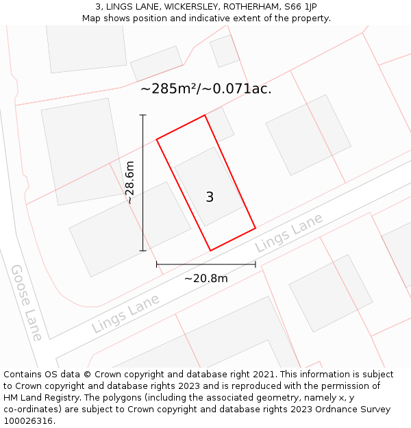 3, LINGS LANE, WICKERSLEY, ROTHERHAM, S66 1JP: Plot and title map