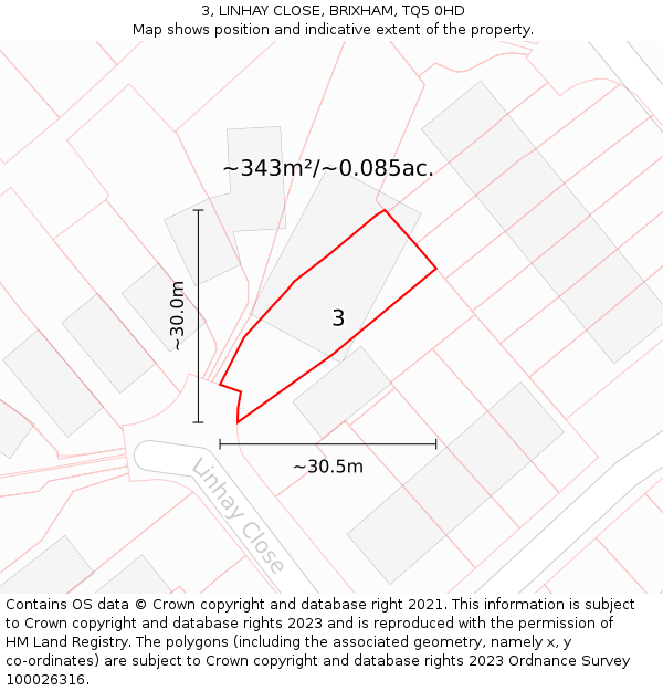 3, LINHAY CLOSE, BRIXHAM, TQ5 0HD: Plot and title map