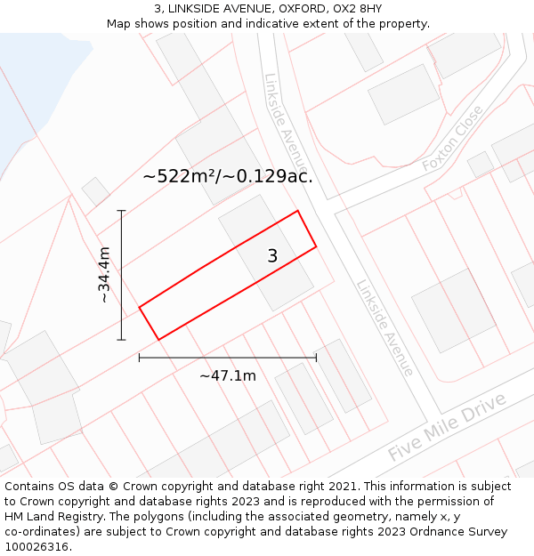 3, LINKSIDE AVENUE, OXFORD, OX2 8HY: Plot and title map