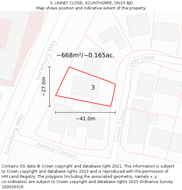 3, LINNET CLOSE, SCUNTHORPE, DN15 8JD: Plot and title map