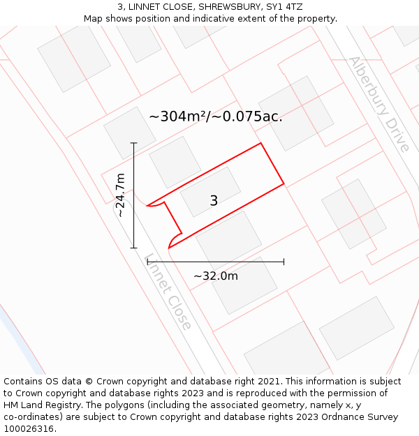 3, LINNET CLOSE, SHREWSBURY, SY1 4TZ: Plot and title map