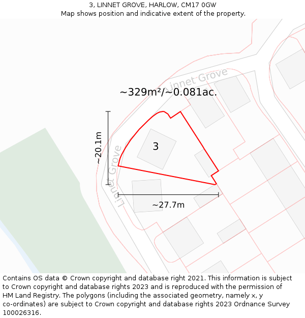 3, LINNET GROVE, HARLOW, CM17 0GW: Plot and title map