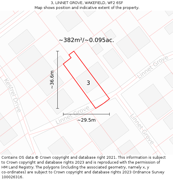 3, LINNET GROVE, WAKEFIELD, WF2 6SF: Plot and title map